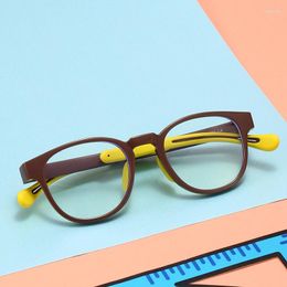 Sunglasses Round Frame Kid Anti-Blue Light Glasses TR90 Retro Ultra Eyeglasses Flat Mirror Boy Girl Class Goggles