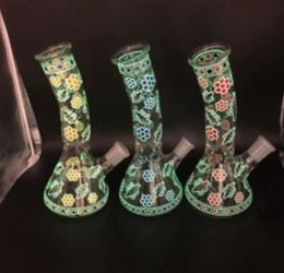 beaker hookah bong water pipe cartoon printed glow in the dark Colourful smoking pipe dab rig ghs