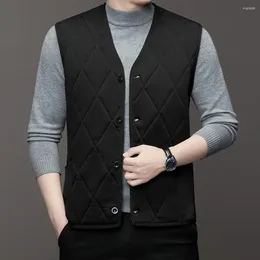 Men's Vests Men Vest Solid Color Jacket Stylish Single-breasted Padded Cardigan Warm Plus Size Mid Length Waistcoat For Fall