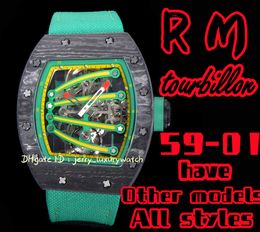 59-01 Luxury Men's Watch Tourbillon 51.10x 43.10 x 15.20mm, TPT Carbon Fiber Material, Manual Chain Up Tourbillon Movement, Power Storage 48 Hours,green black