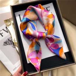 Scarves 70cm Design Hair Bands Square Scarves Fashion Print Satin Silk Scarf for Women Neckerchief Wrist Wraps Lady Ribbon Shawl Foulard J230428