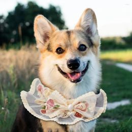 Dog Apparel Stylish Pet Neckerchief Lovely Dress Up Embroidery Flower Soft Touch Collar Bib Accessories