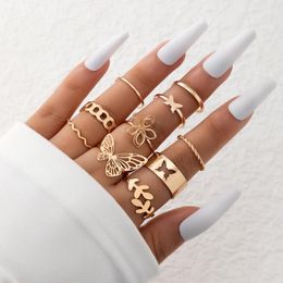 Cluster Rings Fashion Flowers Leaf Butterfly Joint Ring Sets For Women Charms Wave Geoemtry Opening Jewellery 10pcs/set Anillos22708