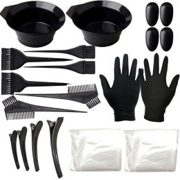 Train/Sea Shipment 20pcs Hair Coloring Tool Set Hairdressing Tools Comb Brush Disposable Shower Cap Latex Gloves Hair Dyeing Bowl BJ