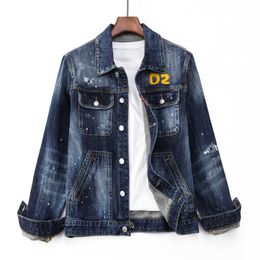 autumn and winter style broken hole washed tight male god personalized nightclub fashion letter D2 denim jacket man