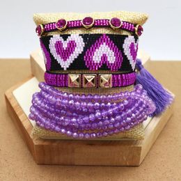 Strand ZHONGVI Miyuki Jewellery Mexican Heart Bracelets For Women Valentine's Day Gift Bracelet Handmade Bead Woven Purple Jewellery