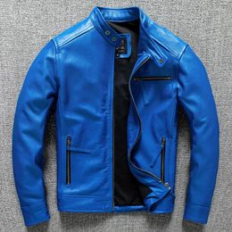 Men's Tracksuits First Layer Calfskin Leather Men Short Handsome Collar Trend Motorcycle Single Jacket