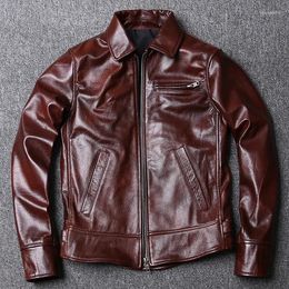 Men's Tracksuits First Layer Cowhide Leather Short Slim-fit Motorcycle Jacket Tuxedo Casual Coat Trend