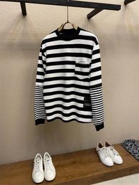 Women's Blouses Fashion Mmsix Men's T-Shirt 2023 Korean Designer Black White Stripe Sleeve Stitching Shirt Loose Long Tops