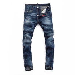 Spring and Autumn Stretch Wash Personalised Inkjet Embroidery Tight Night Club Fashion Tear Hole D2 Jeans Men's Pants