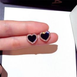 choucong Simple Fashion Jewellery 925 Sterling Silver Heart Cut Black Sapphire CZ Diamond Gemstones Party Women Wedding Stud Earring300a