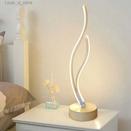 Table Lamps Nordic Indoor Table Lamp Modern Spiral Wave Shape Night Light Home Bedroom Hotel Bedside Lamp Acrylic Metal Wall LED Lighting YQ231129