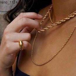 Women's Fashion 18K Gold Plated Stainless Steel Twisted Chain Necklace Chunky Rope Chain Necklace Choker Jewellery