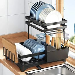 Dish Racks 2 Layers Contains Drain Iron Tableware Organiser Kitchen Tools for Bowl Dishes Chopsticks Dish Drying Rack Drainer Storage Rack 231124