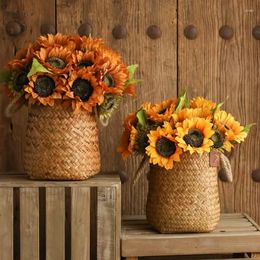 Decorative Flowers 9 Sunflower Simulation Bouquet Top - Grade Living Room Table Decoration Ornaments In Hand