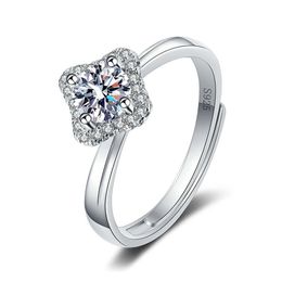 New 925 Sterling Silver Ring Tiktok Kwai Live Network Red Diamond Ring Twist Arm Rotary Diamond Inlaid Flower Ring