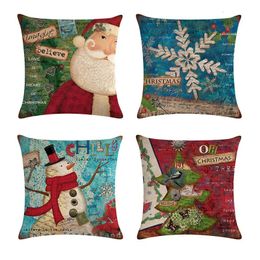 CushionDecorative Pillow Retro Christmas Santa Claus Throw Pillows Sofa Cushion Cover for Home Decorative 45x45cm Pillowcase Decoration Stag T08 231128