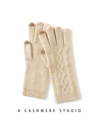 Fingerless Gloves Winter High-Quality Cashmere Touch Screen Gloves Women Soft Warm Stretch Knit Mittens Full Finger Guantes Female Crochet Luvas 231128