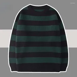 Men's Sweaters Striped Knitted Sweater Men Women Vintage Loose Harajuku Green Warm Autumn Jumper Pullover Unisex Casual