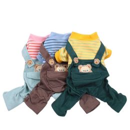 Dog Apparel Striped Cat Jumpsuit Rompers Bear Design Coat et Puppy Autumn Clothes Outfit 3 Coloursvaiduryd