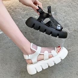 Sandals Summer Women Fashion Thick-bottomed Breathable Mesh Hook Loop Platform Comfort Black White