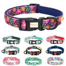 Dog Collars Leashes Nylon Flower Dog Collar Floral Printed Dog Cat Collars Adjustable Puppy Collar for Small Medium Large Dog Chihuahua Bulldog Pug 230428