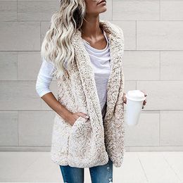 Women's Vests 2023 Autumn Winter Hooded Faux Fur Vest Women Fluffy Warm Cardigan Coat With Pockets Female Streetwear Jacket