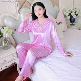 Women's Sleep Lounge Women's Pyjamas Sets Big Size 4XL Sleepwear Silk Satin Pyjama Spring Autumn Homewear Ladies Pijama jer 2 Piece Pjs Nightwear L231129