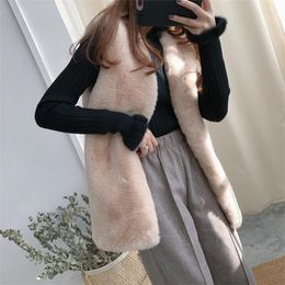 Women's Fur Autumn Winter Vest Mid-Length Sleeveless Thicken Warm 2XL Jacket Outwear Manche Femme Y298