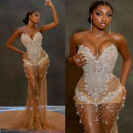 2023 Aso Ebi Champagne Prom Dress Luxurious Mermaid Rhinestones Crystals Evening Dresses Second Reception Gowns Birthday Party Gown African Arabic Robe De ST486