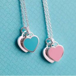 Luxury Designer Jewellery Fashion Classic Necklace Double Heart High Grade Sterling Silver Women's Heart Collar Chain Pink Blue Heart Valentine's Day Gift