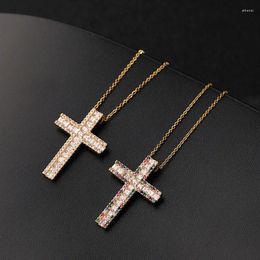 Pendant Necklaces Exquisite Multicolor Zircon Square Cross For Women's Clavicle Chain Couple Fashion Jewelry Religious Gift