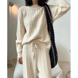 Women's Sweaters Lazy Style Sweater High Grade Fried Dough Twists Knitting Suit Autumn And Winter Soft Waxy Wide Leg Fashion Two-Piece Se