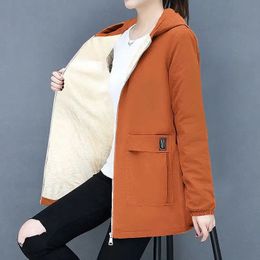 Womens Jackets 7XL Women Windbreaker Autumn Fleece Jacket Casual Hooded Winter Overcoat Zipper Pocket Female Basic Coat 231129