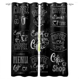 Curtain Coffee Text Graffiti Black Background Window For Living Room Bedroom Home Decor Kitchen Drapes