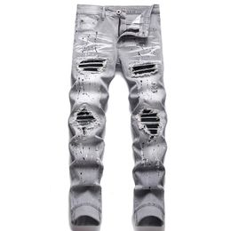 Women s Jeans 2023 High Quality Men Casual Black Paint Slim Straight Hole Biker Autumn Jean Homme Male Denim Pants 231129