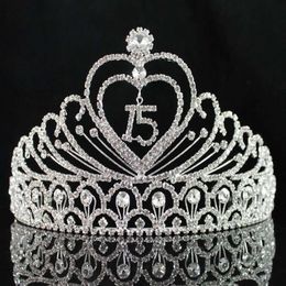 Janefashions Quinceanera Sweet 15 Fifteen 15th Birthday Party coronas de Clear White Austrian Rhinestone Tiara Crown Y200807212j