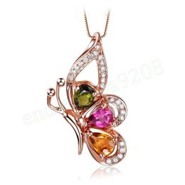 AAA Zircon Butterfly Necklace Pendants Colorful Crystal Pendants for Women Girl Wedding Engagement Diy Jewelry