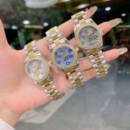 Relógios de pulso de marca completa da moda, mulheres, meninas, senhoras, estilo de flor de diamante, com logotipo de luxo, aço, pulseira de metal, relógio de quartzo RO 248