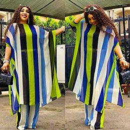 Ethnic Clothing 2023 Plus Size Spring 2 Piece African Chiffon Clothes For Women Summer Party Dress Dashiki Top Pants Suit Street Casual