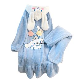 Womens Sleepwear Pyjamas Anime Kawaii Cartoon Long Robe Winter Thickened Wool Animal Kigurumi Pyjama Set 231129