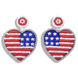 Whole- luxury designer exaggerated lovely cute Colourful beaded America USA flag heart pendant stud earrings for women girls193b