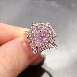 Wedding Rings Solid 18K White Gold Cute Lady 2CT Light Pinky Diamond Engagement For Women Beautiful Birthday Jewellery Gift Girl 231128