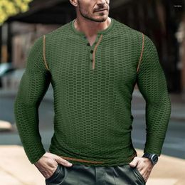 Men's T Shirts Autumn Winter Slim Fit Men Tops O-neck Buttons Half Placket Long Sleeve Tee Shirt Breathable Fitness T-shirt Streetwear