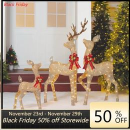 Decorative Objects Figurines Set of 3 Light up Glitter Deer Family With 210 Clear Incandescent Christmas Lights Outdoor Inflatable Decoration Merry 231128