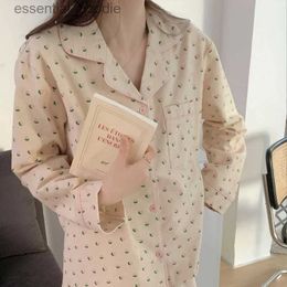 Women's Sleep Lounge Cotton Sleepwear Korean Pajamas Women Autumn Cute Print Pyjamas Long Sle Pijama Fe Set Negligee Cardigan Suit L231129