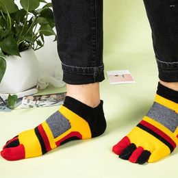 Men's Socks Sport Wear Resistant Sweat Absorption Patchwork Cotton Webbing Short Tube Striped Five Finger