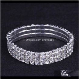 Bracelets 12 Pieces Lot 3 Row Bridal Jewellery Elastic Crystal Rhinestone Stretch Gold Bangle Bracelet Whole Wedding Acc245R