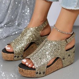 Dress Shoes Summer Platform Wedges High Heels Sandals Women Gladiator Bling Slippers 2023 Pumps Buckle Casual Mujer Zapatillas