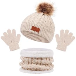 Scarves Wraps Winter Kids Hat Baby Cute Hat Neck Gloves Three Piece Knit Thick Warm Casual Travel Girl Boys Winter Kids Hat Neck Set A3331 231129